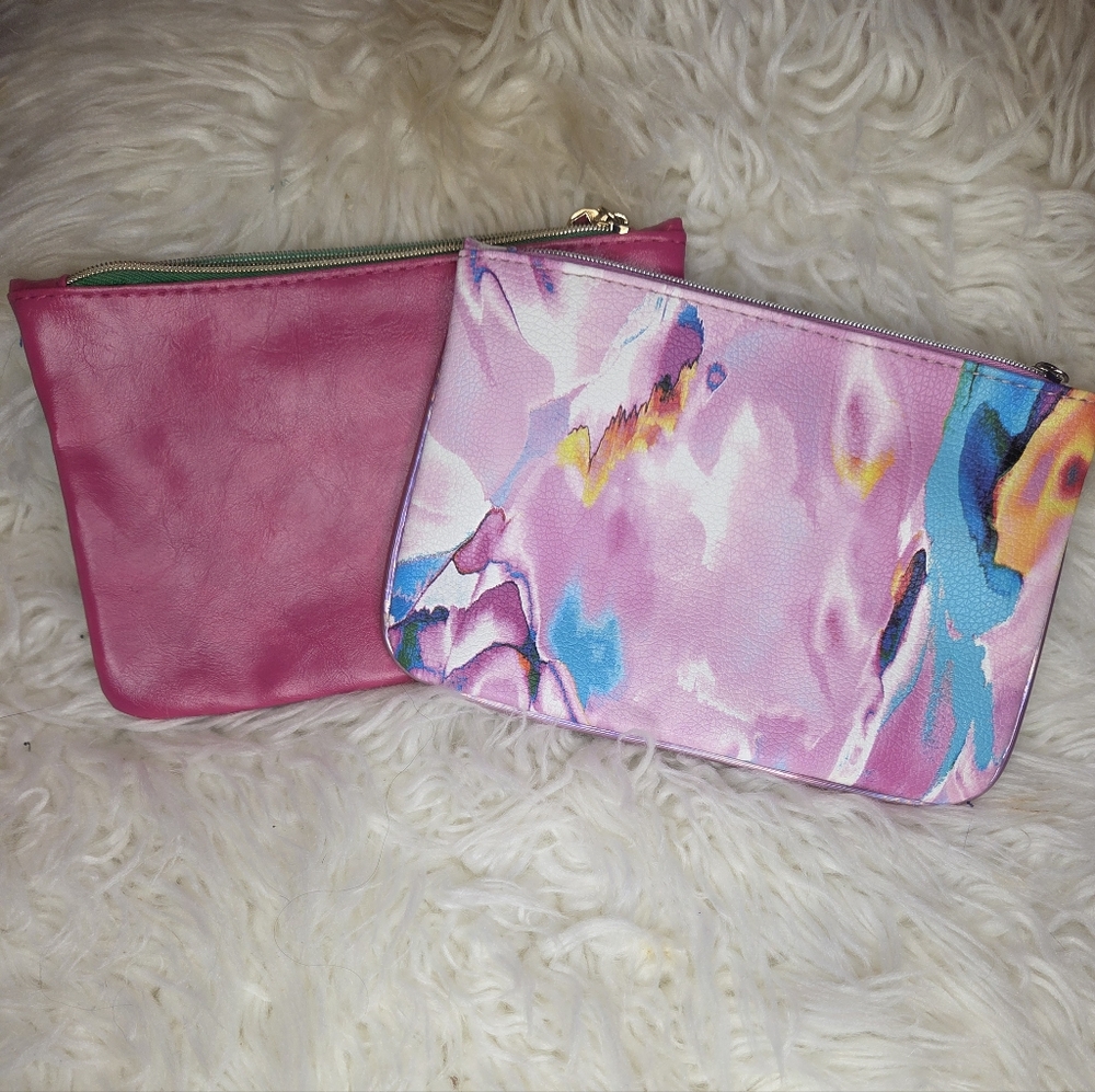 Ipsy Set of 2 Makeup Cosmetic Bags Purple Magenta Blue